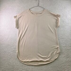 Cupio Blush Womens Large Beige Short Sleeve Rolled Cuff Curved Hem Top L